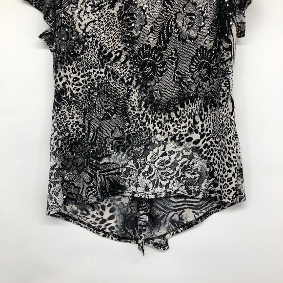 Brittany Black Grey Short Sleeve Abstract Layered Blouse size XL - Picture 14 of 16